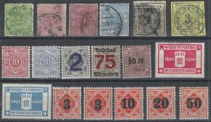 Wurttemberg, 61 Classic Stamps, Mint and Used on 4 stock cards