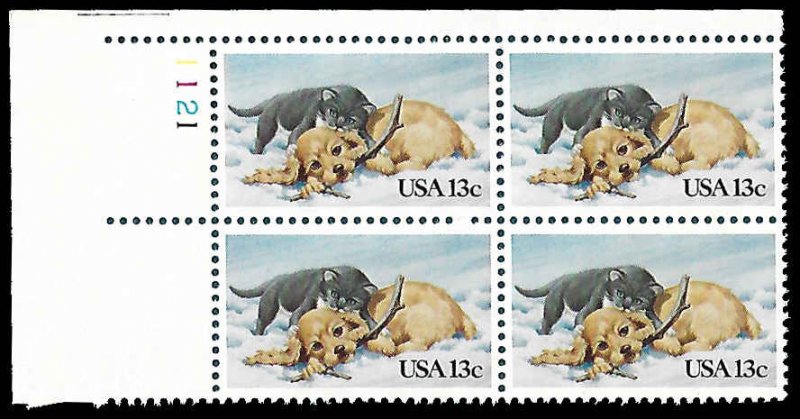 PCBstamps   US #2025 PB 52c(4x13c)Christmas, Kitten & Puppy, 1121, MNH, (PB-1)