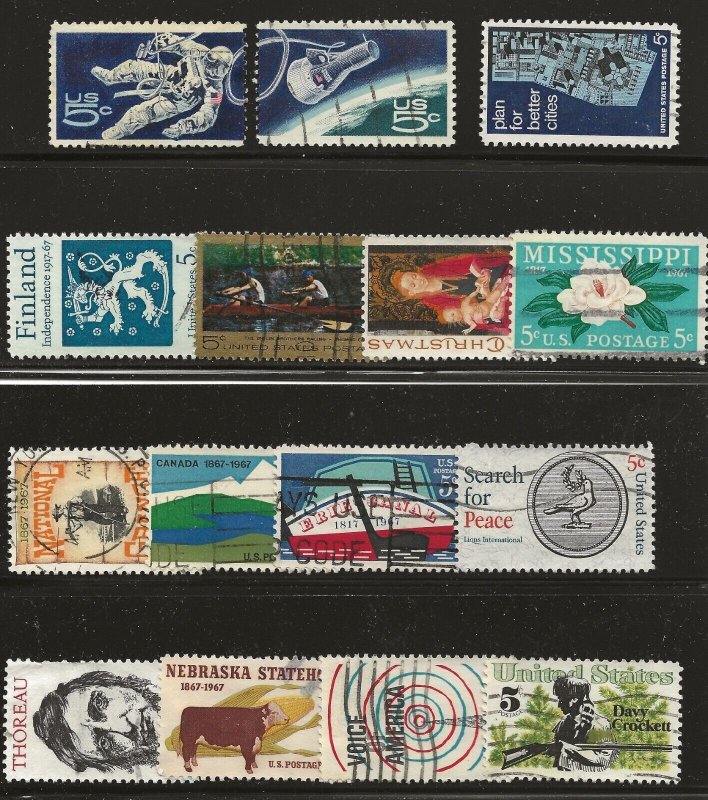 US Scott #1323-37, Singles 1967 Complete Year FVF Used