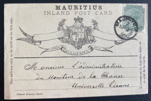 1896 Mauritius Inland Postcard Cover To Vienna Austria