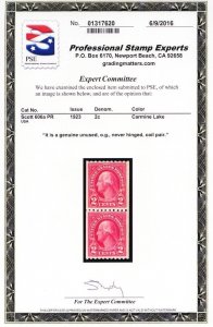 606a, Mint VF NH Carmine Lake Coil Pair With PSE Certificate * Stuart Katz