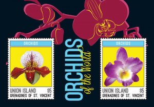 UNION ISLAND 2014 - ORCHIDS OF THE WORLD STAMP SOUVENIR SHEET - MNH