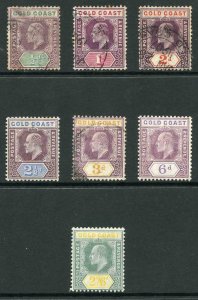 Gold Coast SG49/57 1904-07 KEVII Wmk Mult Crown CA Set of 7 Mixed