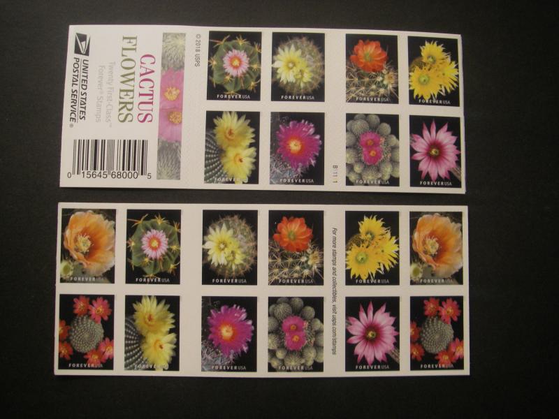 Scott 5350-59 or 5359b, Forever Cactus Flowers, #B11111, Booklet pane of 20, MNH