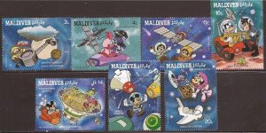 Maldives-1988 Disney Space Exploration-7 Stamp Set Scott #1733-9 13e-471
