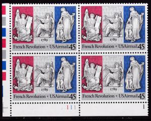 United States 1989  45cent French Revolution Plate Number Block VF/NH