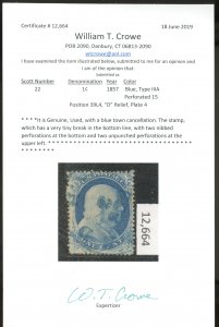 U.S. #22 USED WITH CROWE CERT