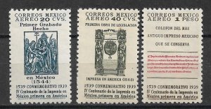 1939 Mexico C97-8 400th Anniversary of Printing in Mexico MNH C/S of 3