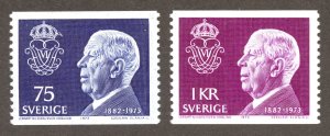 Sweden Scott 1021-22 MNHOG - 1973 King Gustav VI Adolf - SCV $1.25