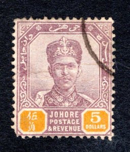 Johore SC #51   F/VF, Used, $5 lilac & orange, CV $150.00 ..... 3180050