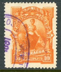 Nicaragua 1891 Seebeck 10 Peso Goddess of Plenty Scott #39 VFU Z349 ⭐