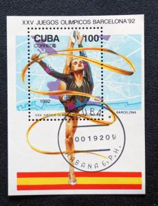 CUBA Sc# 3388  BARCELONA SUMMER OLYMPICS rhythmic gymnastics SOUVENIR SHEET 1992