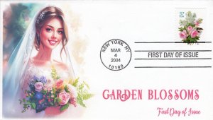 AO-3836-3, 2004, Garden Blossoms, Add On Cachet , First Day Cover, Standard Post