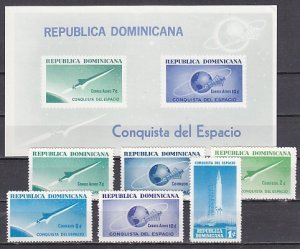 Dominican Rep., Scott cat. 598-601, C135-136. Conquest of Space set & s/sheet.