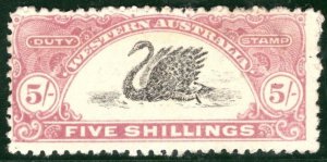 WESTERN AUSTRALIA KGV Revenue STAMP DUTY 5s High Value (1923) SWAN Mint S2WHITE5