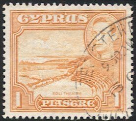 CYPRUS 1938 Sc 146 Used 1pi VF,  REGISTERED  postmark/cancel