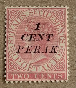 Perak scarce 1886 1 CENT PERAk unused. Scott 16, CV $210.00. SG 28