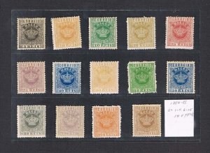 Macau 1884 Sc 1-15a ( 4.9a missing) P13.5  MH -Scarce