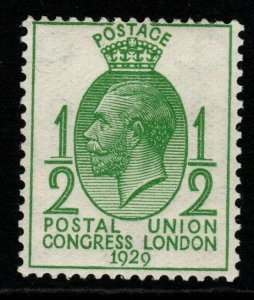 GB SG434a 1929 PUC ½d GREEN WMK SIDEWAYS MNH