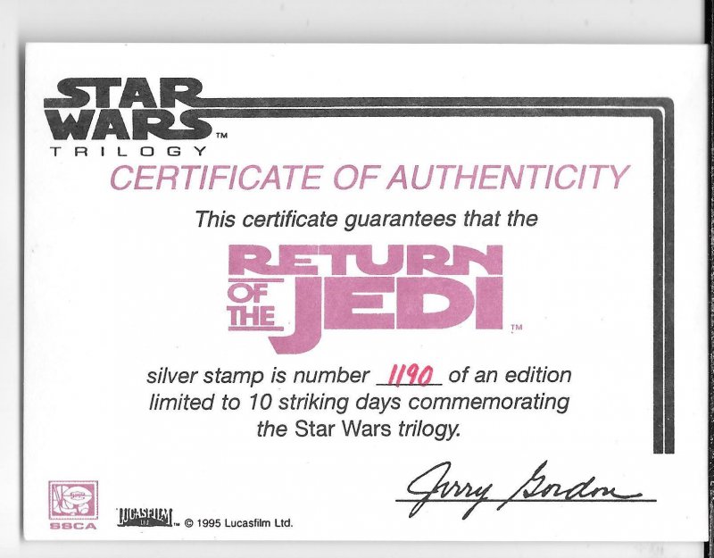 St. Vincent #2275 MNH 1996 Star Wars Return Of The Jedi Silver Stamp