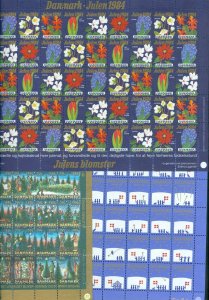 Denmark. 3 Christmas Full Sheet Mnh. 1976-1984-1986. Flag-Flowers,Forest,People.