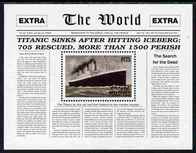 Maldive Islands 1998 RMS Titanic Commemoration perf m/she...