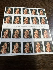 SCOTT #3536a.CHRISTMAS MADONNA & CHILD...BOOKLET...PANE OF 20 STAMPS MNH 2001