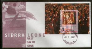 Sierra Leone 2003 QE II Coronation 50th Anni. M/s Sc 2607 M/s on FDC # 16182