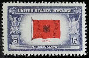 1943 5c Flag of Albania, Double-Headed Eagle Scott 918 Mint F/VF NH