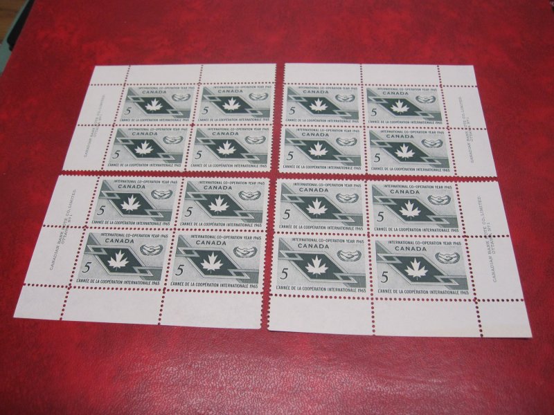 Canada Unitrade #437 5c International Co-Op Year Set of 4 Plate Block#1 MNH