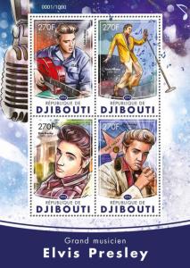 Djibouti 2016 MNH Elvis Presley 4v M/S Music Movie Stars Celebrities Stamps