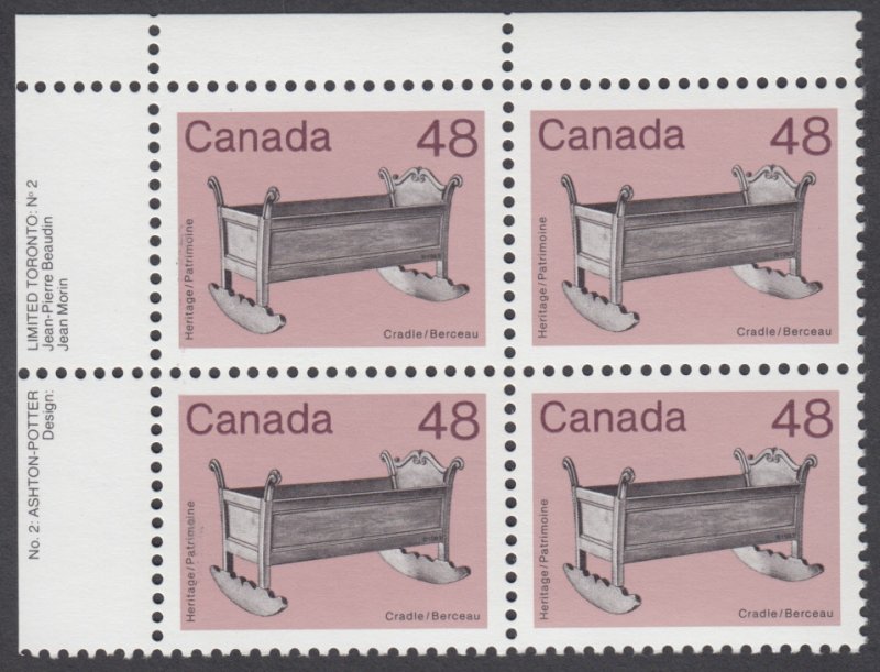 Canada - #929ii Cradle Plate Block #2 - Clark Paper - MNH