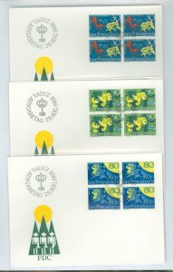 Liechtenstein 443-445 1968 fairy tales, set of 3, blocks of 4 on three cacheted, unaddressed covers