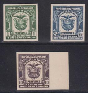 PANAMA 1917 REVENUES TIMBRE 1, 2 1/2 & 10 Cents IMPERF PROOFS ON CARD UNUSED VF 