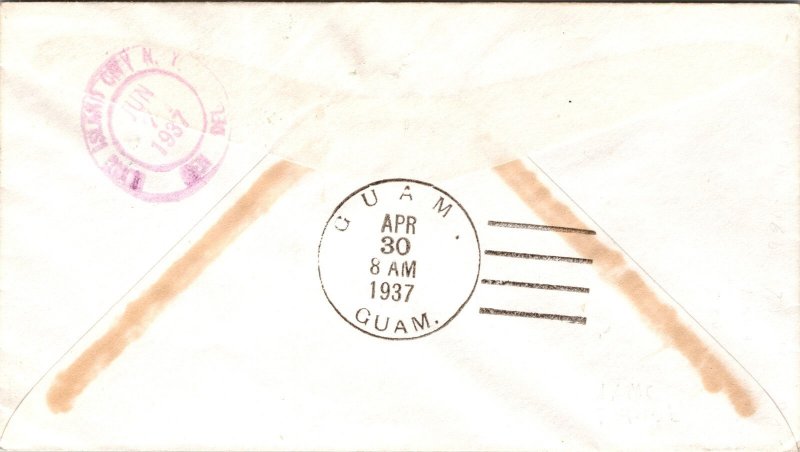 1937 Hong Kong China Received First Flight Cover FAM 14 To Long Island NY USA