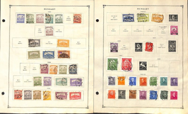 Hungary Stamp Collection on 34 Scott International Pages, 1871-1949