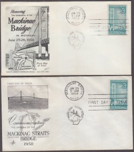 USA # 1109.1 SET of 2 DIFF FDC CACHETS - MACKINAC BRIDGE