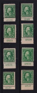 1917 Washington 1c Sc 498 MH/NH lot of plate number singles Hebert CV $24 (L03