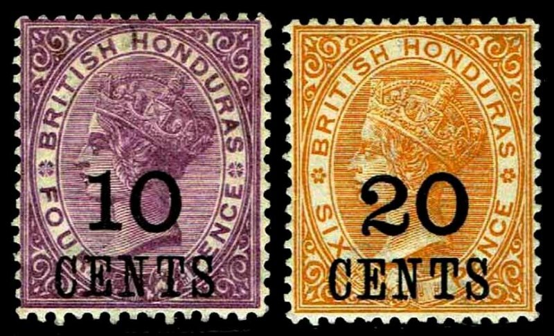 1888-89 British Honduras #30-31 QV Surcharged - OGHR - VF - CV$46.50 (ESP#3206)