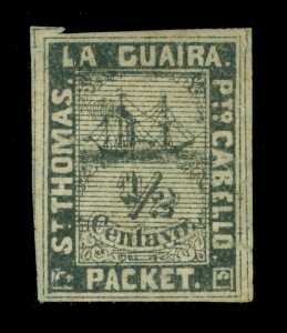 DWI 1864  Robert Tod Steamship St.Thomas La Guaira  ½c  blk  Yv# 1A mint MH