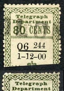 Ceylon Telegraph SGT138 80c Olive Variety BLOT on N of CENTS 1 Dec 1900