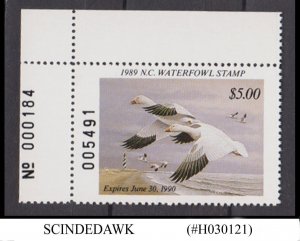 NORTH CAROLINA - 1989 DUCK / BIRDS 1V CORNER STAMP MNH