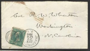 US 1880 WASHINGTON DC FANCY DUPLEX CANCEL NUMERAL 1 IN TRICIRCLE NEAT COVER