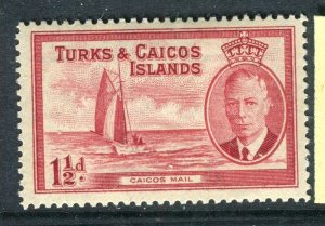 TURKS CAICOS; 1950s early GVI pictorial issue Mint hinged Shade of 1.5d. value