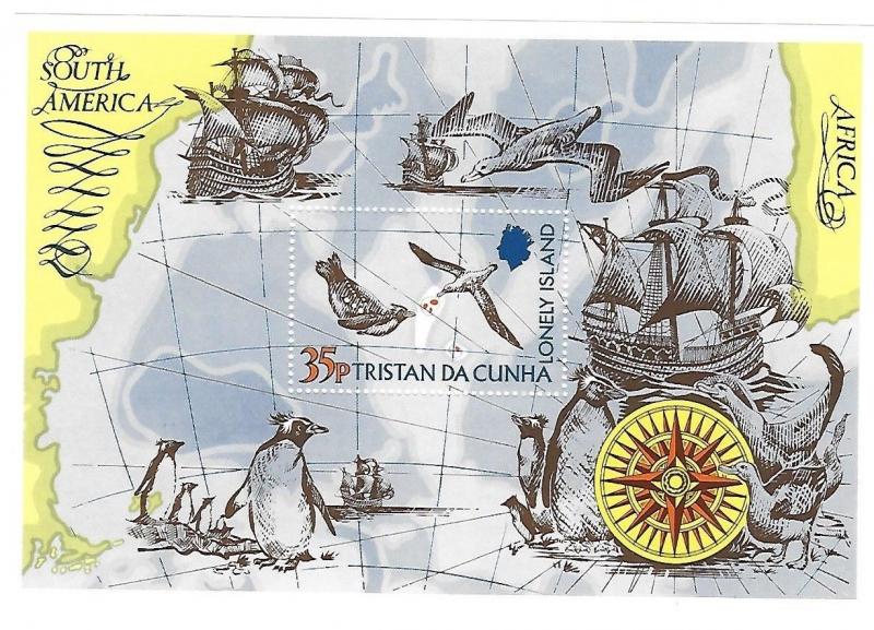 Tristan da Cunha 1974 Map Penguin Seagull S/S MNH C1