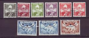 J16572  JLstamps 1938-46 greenland set used #1-9 polar bear, christian x