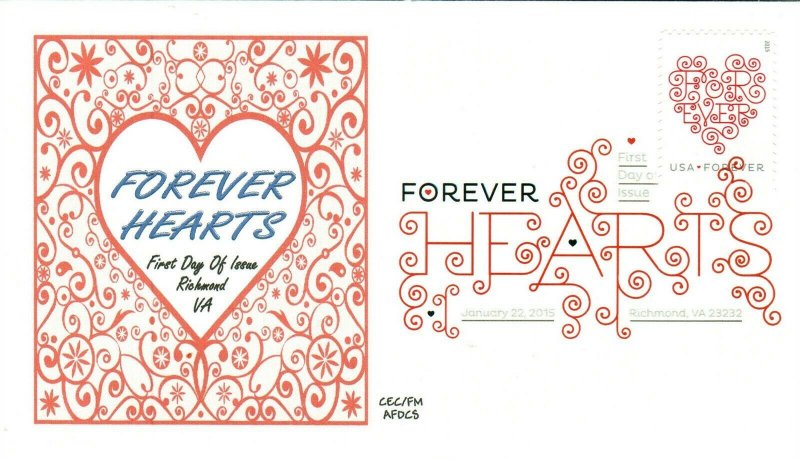 AFDCS 4956 Forever Hearts Red on White Background Digital Color Postmark