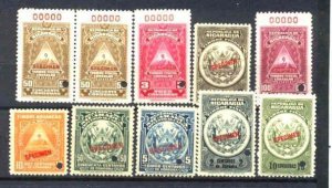 Nicaragua 10 mint values pre-1940/ specimens