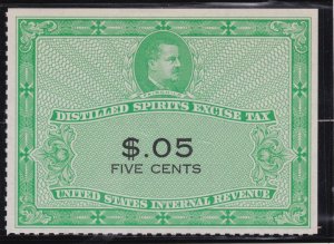 US Stamp RX28 $0.05 Distilled Spirits Excise Tax Unused Revenue $300 cv NGAI