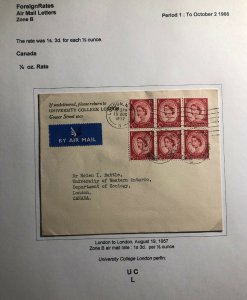 1957 London England University College Airmail Cover To London Canada